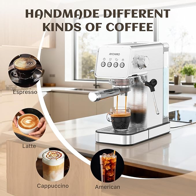 20 Bar Espresso Machine, Professional Espresso Machine with Milk Frother, Compact Espresso Maker for Cappuccino and Latte, Removable Water Tank and Drip Tray