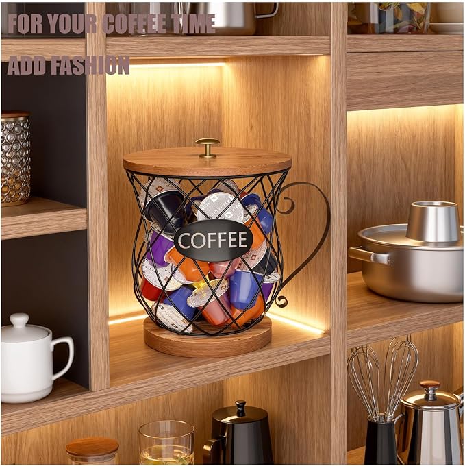 Coffee Pod Holder with Lid -Coffee Creamer Holder Large Capacity Holder for k Holder Organizer for Counter - Coffee Decor Station for Pods, Espresso, Capsules, Creamer, (Black-HH)