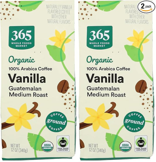 365 by Whole Foods Market, Organic Vanilla Ground Coffee, 12 Ounce (Pack of 2)