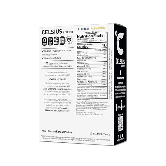 CELSIUS On The Go Blueberry Lemonade, Sugar Free Energy Drink Mix (14 Sticks per Pack)