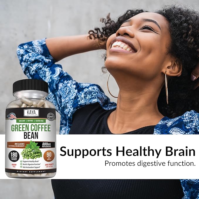 Kaya Naturals Green Coffee Bean Extract - Non-GMO, Gluten-Free Supplement 180 Count