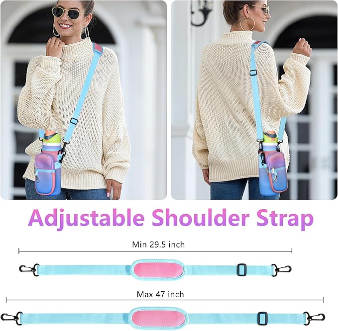 Water Bottle Carrier Bag with Strap for Owala FreeSip 24/32oz with Detachable Phone Pocket for Owala Accessories 24/32oz Water Bottle Sleeve for Walking Camping Gym