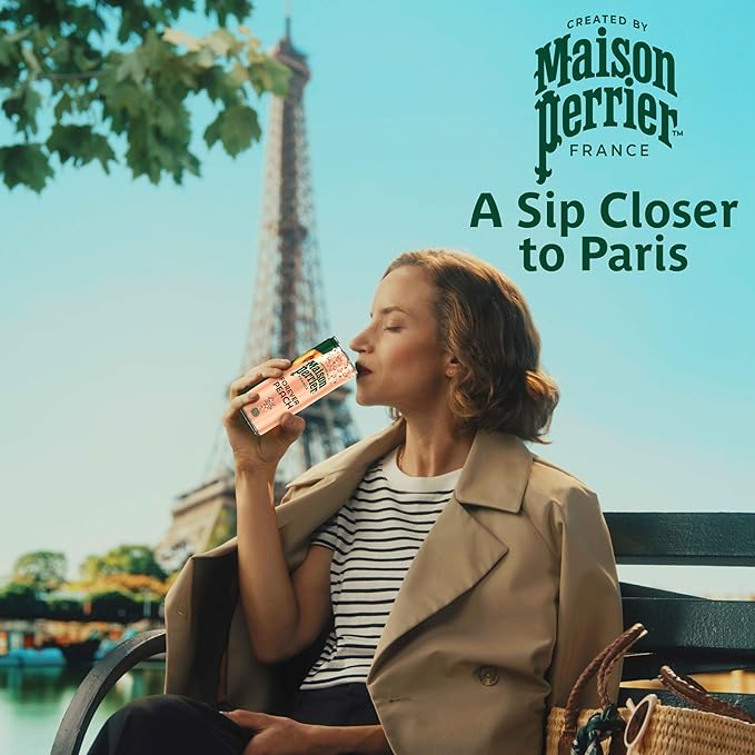 Maison Perrier Forever Peach Flavored Sparkling Water, 11.15 Fl Oz Cans, 8 Count, 3 Pack