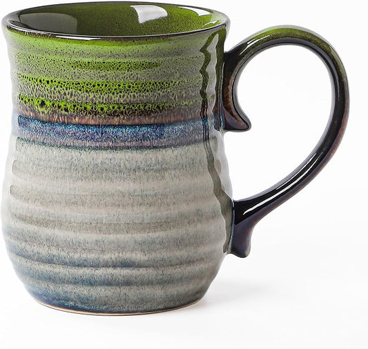 21 oz Large Ceramic Coffee Mugs, Handmade Cup with Large Handle, Big Tea and Coffee Cups for Office and Home, Microwave and Dishwasher Safe (Light Green)
