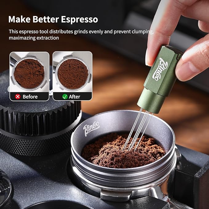 Magnetic Espresso Stirrer Tool,Coffee Stirrer Tool for Barista,WDT Espresso Distribution Tool with 6 Stainless Steel Needles (Green)
