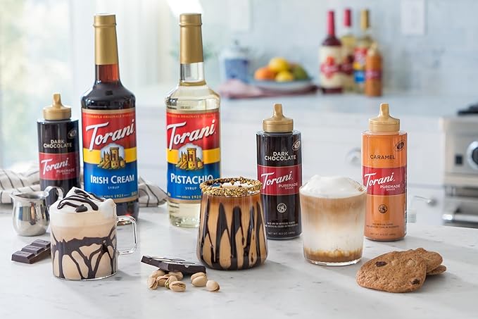Torani Puremade Dessert & Drink Sauce Variety Pack, Dark Chocolate, White Chocolate & 2 Caramel, 16.5 fl oz (Set of 4)