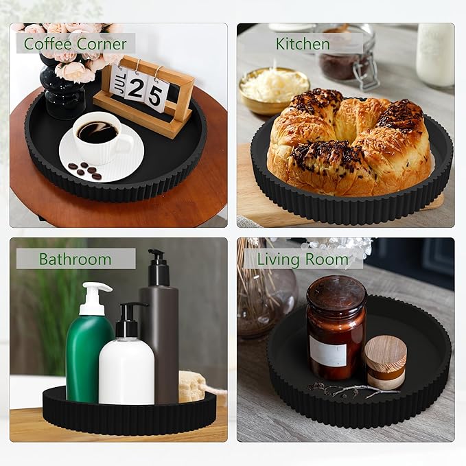 Round Decorative Tray for Coffee Table Decor, 11.8in Black Decorative Serving Tray for Kitchen Counter,bandejas decorativas, Wooden Serving Tray for Party