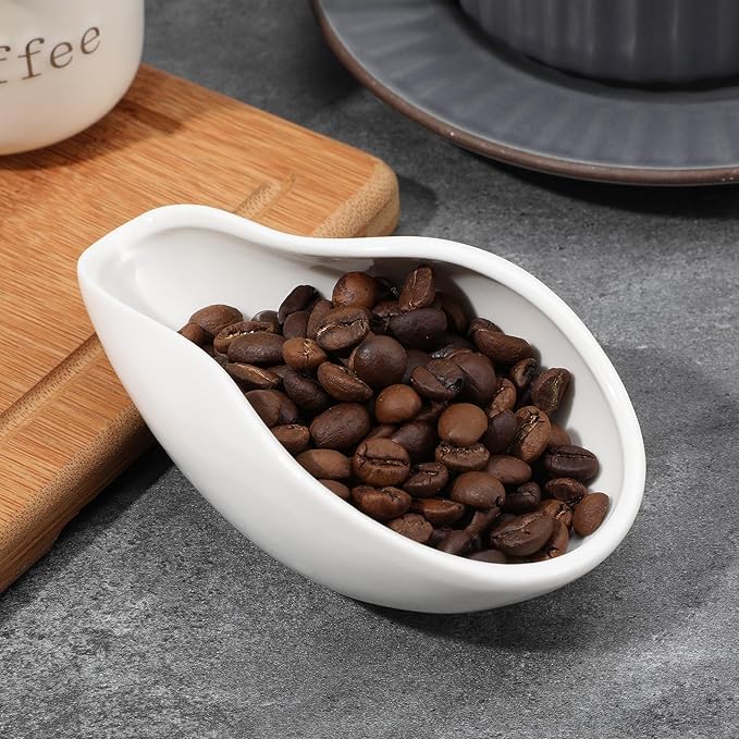 White Coffee Bean Dosing Cup, Multi-Use Coffee Bean Weighing Container Precision Measuring Spoon for Espresso, Coffees Beans, Tea & Nuts (White)