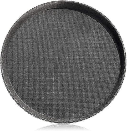New Star Foodservice Non-Slip Tray, Plastic, Rubber Lined, Round (Black, 14-Inch)
