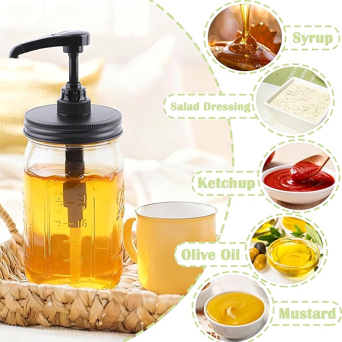 Mason Jar Syrup Sauce Dispenser Wide Mouth Coffee Syrup Dispenser 32 oz Airtight & Leak-Proof Glass Syrup Bottle With Pump 1 Quart Food Grade Syrup Container For Ketchup Honey Salad Liquid Condiments