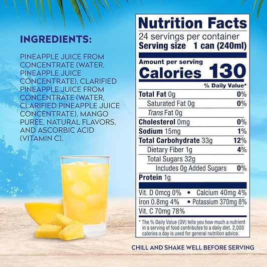 Dole 100% Pineapple Mango Juice, No Added Sugar, Excellent Source of Vitamin C, 100% Fruit Juice, Packaging May Vary, 8.0 Fl Oz (Pack of 24)