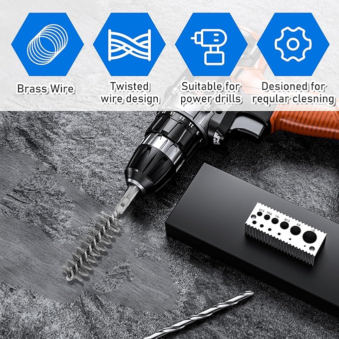 6 Pcs Stainless Steel Bore Brush Copper Pipe Cleaner, 6 Size Twisted Wire Cleaning Brush Set with 1/4 Inch Hex Shank for Cleaning Tubes Rust Bearings(8, 10, 12, 15, 17, 19mm)