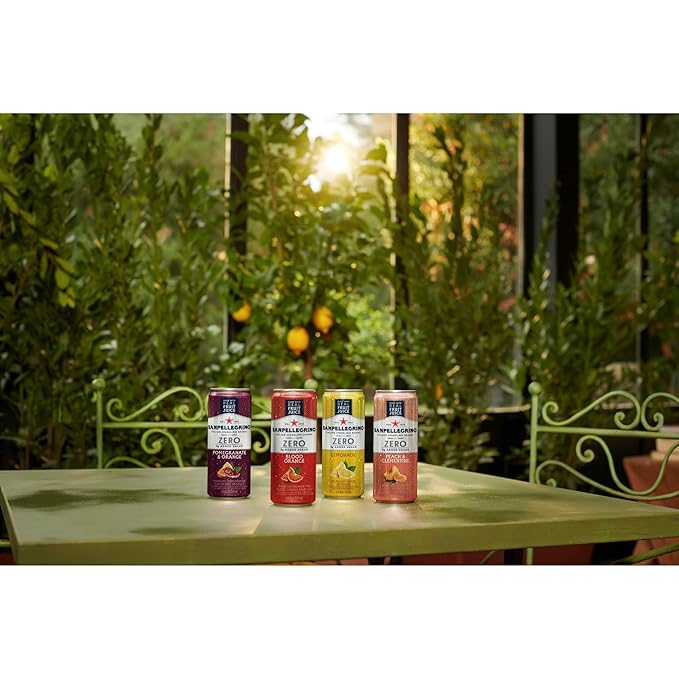 Sanpellegrino Zero Grams Added Sugar Italian Sparkling Drinks Blood Orange, Sparkling Orange and Blood Orange Beverage, 24 Pack of 11.15 Fl Oz Cans