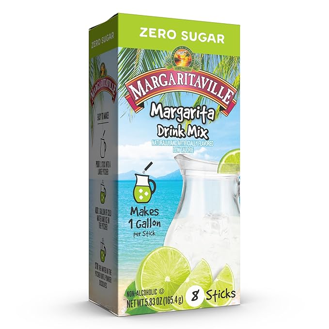 Margaritaville Gallons To Go Powdered Drink Mix, 8-Count Box– Margarita – Low Calorie and Zero Sugar Drink Mix, Each Stick Makes 1 Gallon-Sized Pitcher