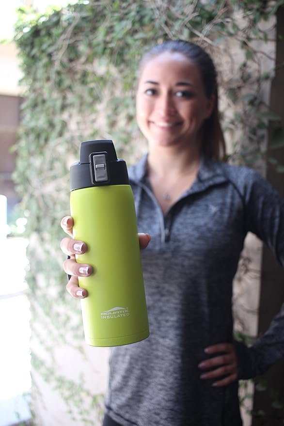 Aquatix (Vapor Lime, 21 Ounce) Yellow Light Green Pure Stainless Steel Double Wall Vacuum Insulated Sports Water Bottle with Convenient Flip Top - Keeps Drinks Cold for 24 Hours, Hot for 6 Hours