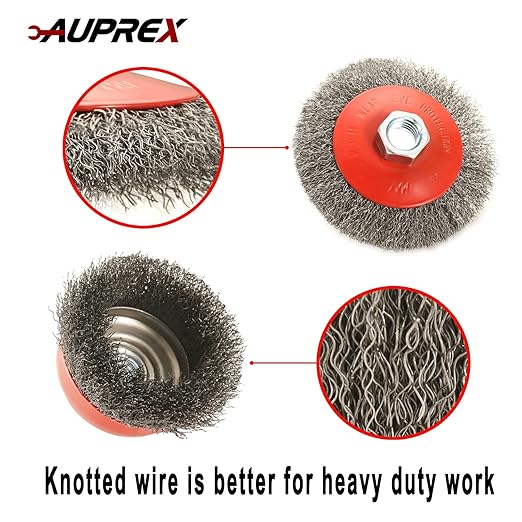 4 Pack Wire Wheel & Cup Brush Set for 4 1/2 Angle Grinder, 5/8"-11 Threaded Arbor, Heavy Duty Carbon Steel Wire Brush for Rust Removal, Paint Stripping & Polishing, Fits Most Grinders