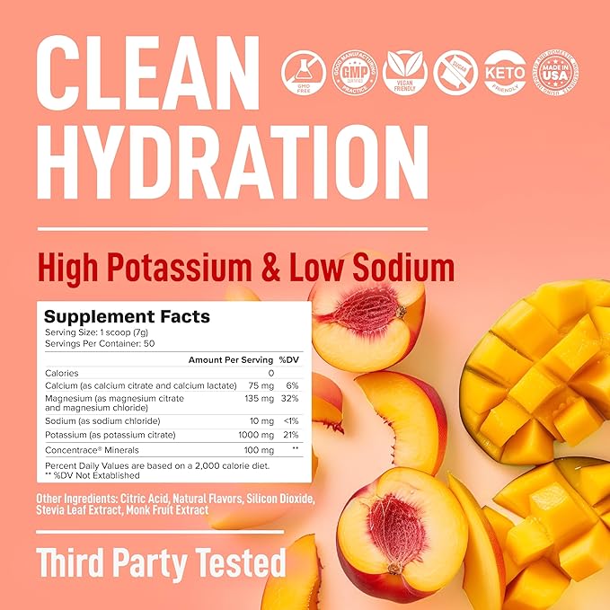 Keppi Electrolytes Powder – Peach Mango Flavor – No Sugar Hydration Supplement with Potassium, Magnesium, Sodium – 50 Servings – Keto, Vegan, Fasting-Friendly, Zero Calorie Electrolyte Drink