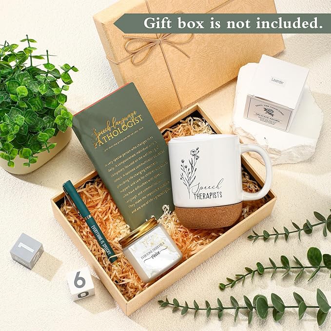 4 Pcs Speech Therapist Gift Set Therapy Speech Language Pathologist Gift for Men Women Slp Thank You Appreciation Notebook Coffee Mug Scented Candle Ballpoint Pen for Therapist Coworker