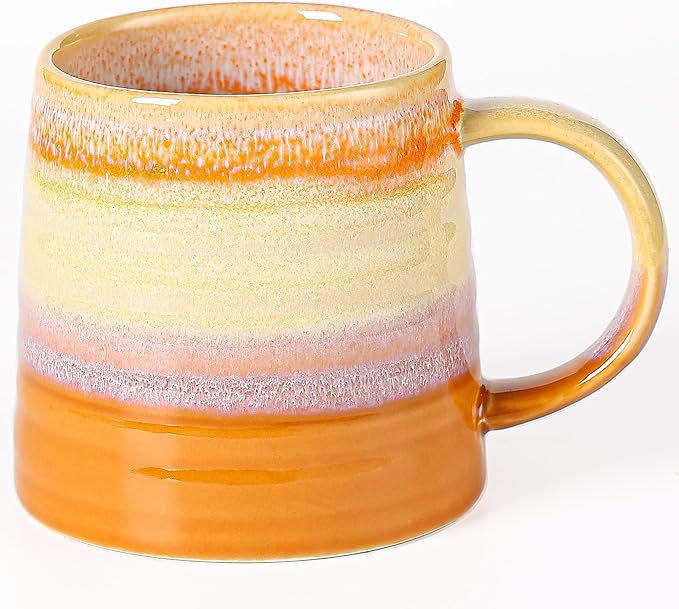 Large Ceramic Coffee Mug, Handmade Pottery Mugs, Tea Cups with Big Handle for Office and Home, 15.5 oz, Dishwasher and Microwave Safe (Orange)
