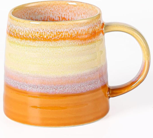 Large Ceramic Coffee Mug, Handmade Pottery Mugs, Tea Cups with Big Handle for Office and Home, 15.5 oz, Dishwasher and Microwave Safe (Orange)