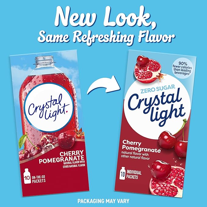 Crystal Light Drink Mix, 120 Packets, for Convenient On-the-Go Flavorful Hydration, Naturally Flavored Cherry Pomegranate with other natural flavor, Zero Sugar, 0.11 oz each