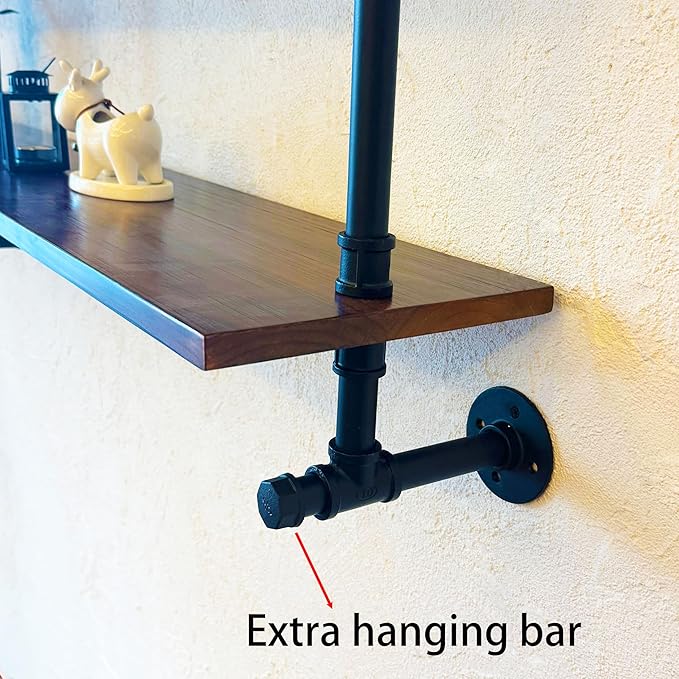 Industrial Pipe Wall Shelves Pipe Shelving with Real Wood Plank ,70 Inches Floating Shelves for Wall Farmhouse Pipe Book Shelves Dark Brown 2 Tier for Kitchen,Living Room Decor and Bar Shelving
