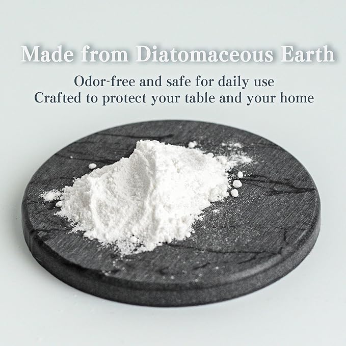 Stone Coasters for Drinks, Set of 4 (Dia. 4 in), Quick Absorbent Diatomaceous Earth Coaster with Aesthetic Marble Pattern, Desk & Coffee Table Decor, House Warming Gifts New Home - Dark Grey