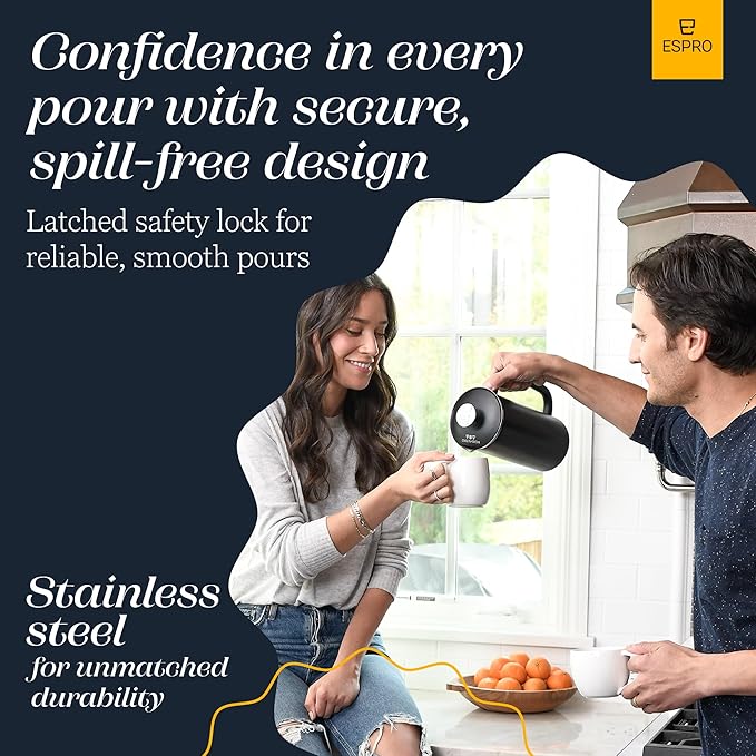 ESPRO P7 French Press Stainless Steel 304 – Patented Double Walled Micro-Filter Insulated French Press Coffee Maker, Grit-Free Brew - Heat Resistant BPA Free - Matte Black (18oz)