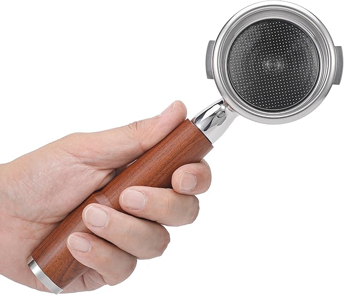 KNODOS 58mm Bottomless Portafilter For Gaggia Classic Pro, E24, GT and Evo Models Rosewood Handle Naked Porta Filter 58 mm & 18-21 Gram Filter Basket Included