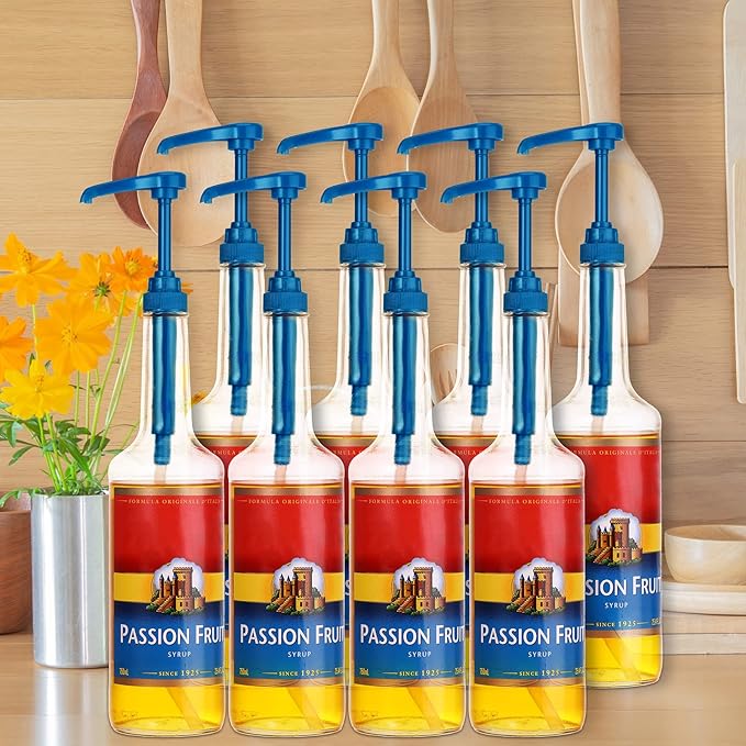 Zopeal 8 Pieces Coffee Syrup Pump Dispenser Fits 750ml/25.4oz Bottles, Skinny Syrup Pump for Coffee Flavoring, Creamers, Caramel, Beverages, Kitchen Cafe Bar Drinking Mixes Food Dispenser(Blue)