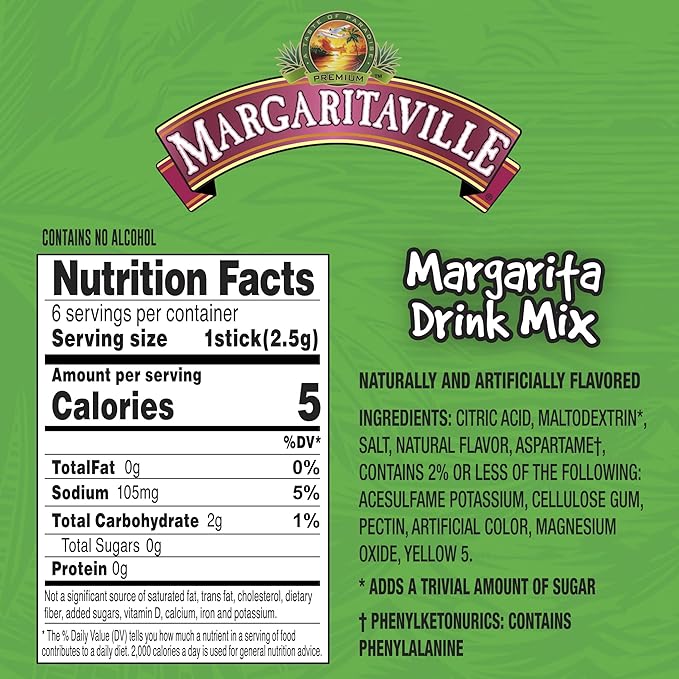 Margaritaville Singles to Go Water Drink Mix - Margarita Flavored, Non-Alcoholic Powder Sticks (12 Boxes with 6 Packets Each - 72 Total Servings), 0.65 Ounce (Pack of 12)