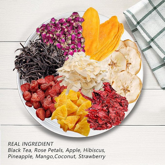 RIANTEA Organic Black Tea Bags with Fruit Flavors and Dried Flowers Natural Sugar Free Low Caffeine 100% Natural Whole Leaf Tea Bag Naturally Premium Organic Full-Leaf Bags (20 Counts)