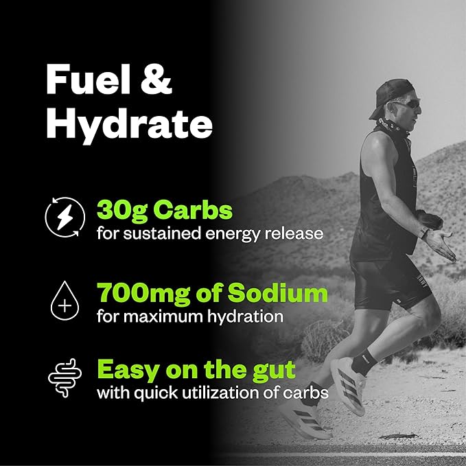 Salty Carbs Electrolyte Drink Mix 30g Dual-Action Carbs + 700mg Sodium, Endurance Fuel for Runs, Rides and Races, Gluten-Free, Dairy-Free, Non-GMO (30 Servings, Melon)