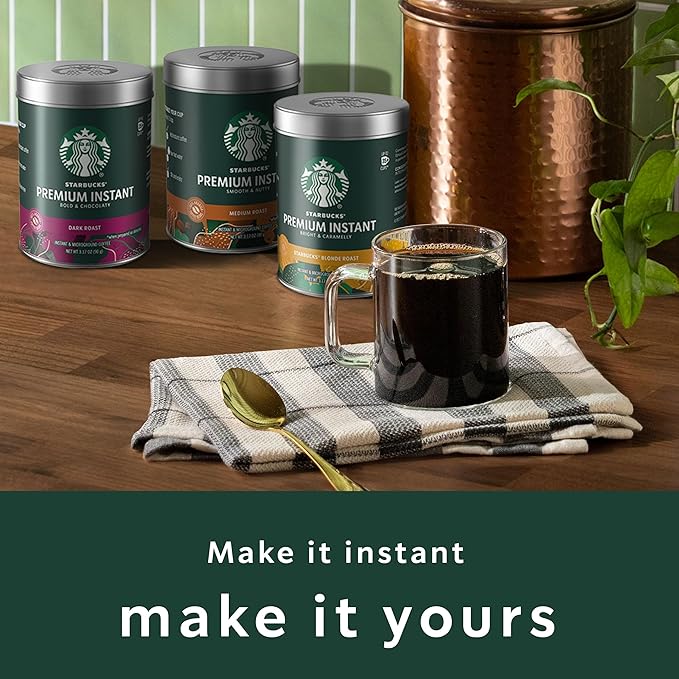 Starbucks Premium Instant Coffee, Starbucks Blonde Roast Coffee, Arabica Beans, Three 3.17 oz Tins