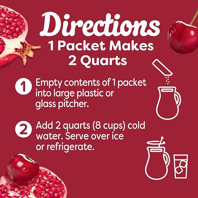 Crystal Light Zero Sugar Cherry Pomegranate Drink Mix, Naturally Flavored Powdered Beverage Packets, Low Calorie Water Flavoring for Pitchers, 10 Quarts per Box, 2.2 Oz (Pack of 6)