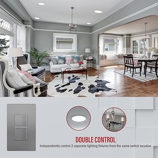 ENERLITES Double Paddle Rocker Decorator Switch, Ground terminal, Clamp-Type Back Insert Wiring, Copper Wires Only, Single Pole, Residential/Commercial Grade, 15A 120-277VAC, 62834-SG, Space Gray