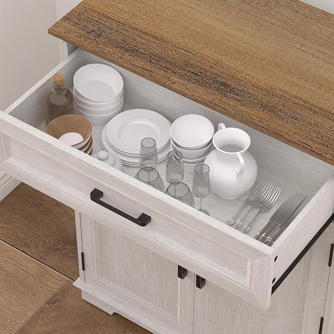 Kitchen Storage Cabinet with Drawer, Buffet Cabinet with Storable Door, Modern Floor Sideboard, White Freestanding for Living Room, Entryway