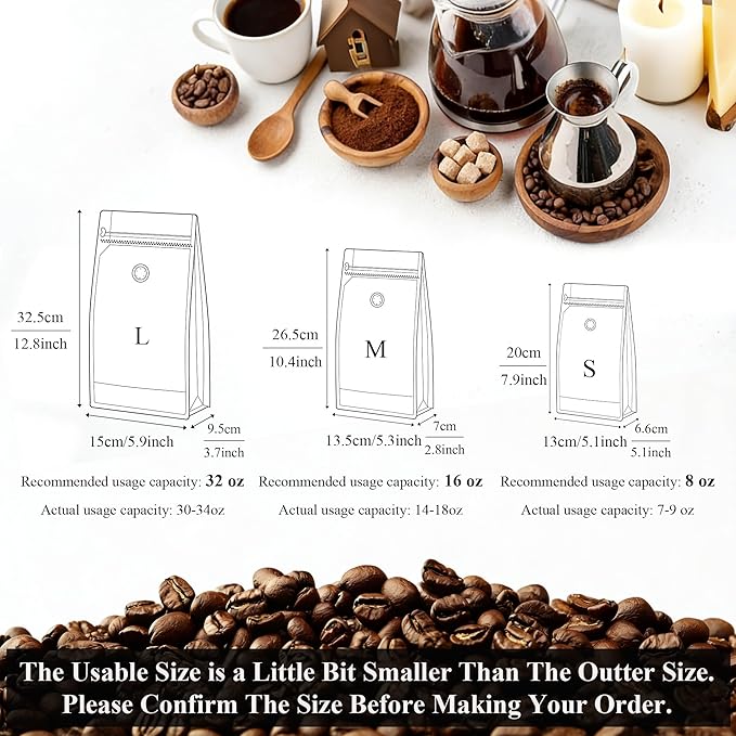 12mil Stand Up Coffee Bags, Flat Bottom Pouch with one-way Air Release Valve and Reusable Side Zipper(Red, 200PCS-Large-2.2lb/32oz/1kg)
