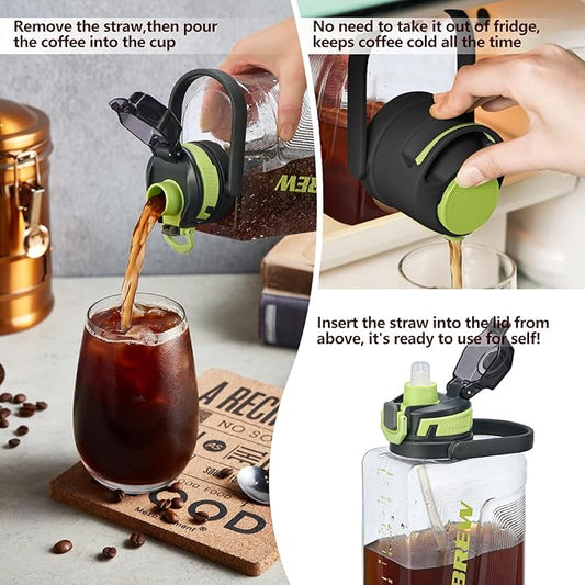 Itslife Cold Brew Coffee Maker, 68oz Iced Coffee Tritan Pitcher with Filter, 2 Pour Spout Lids For Airtight & Leak-Proof Coffee Barrel(Black)