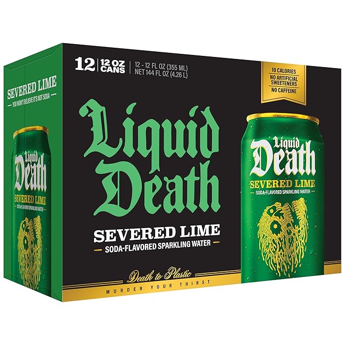 Liquid Death Soda-Flavored Sparkling Water - Severed Lime (Classic Lime Soda), Less Sugar*, Huge Flavor, No Caffeine, No Artificial Sweeteners, 12 Fl Oz (Pack of 12)