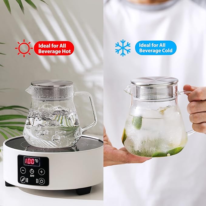 CNGLASS Small Glass Teapot with Stainless Steel Filter Lid,15oz(450ml) Glear Tea Kettle Stovetop Safe,Borosilicate Glass Tea Pots for Blooming and Loose Leaf Tea