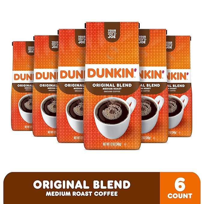 Dunkin' Original Blend Medium Roast Ground Coffee, 12 Ounces (Pack of 6)