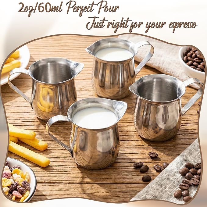 Honeydak Stainless Steel Bell Creamers Pitcher Mini Cup Container Espresso Shot Frothing for Serving Milk Coffee Cream for Restaurant Cafes Home (18 Pcs,2 oz)