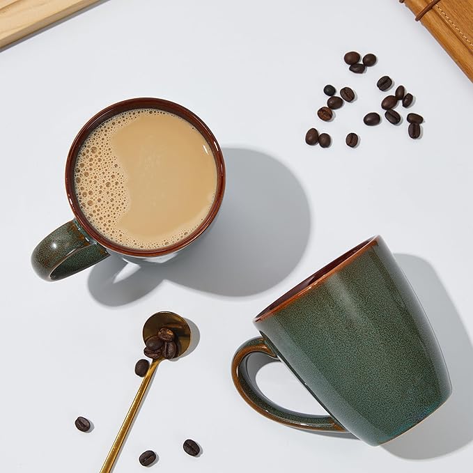Coffee Mug 14 oz, Ceramic Coffee Mugs Set of 4, Reactive Glaze Mug for Latte/Tea/Cappuccino, Large Stackable Mug Set for Men, Women, Dad, Mom, Dishwasher & Microwave Safe, Brown Green