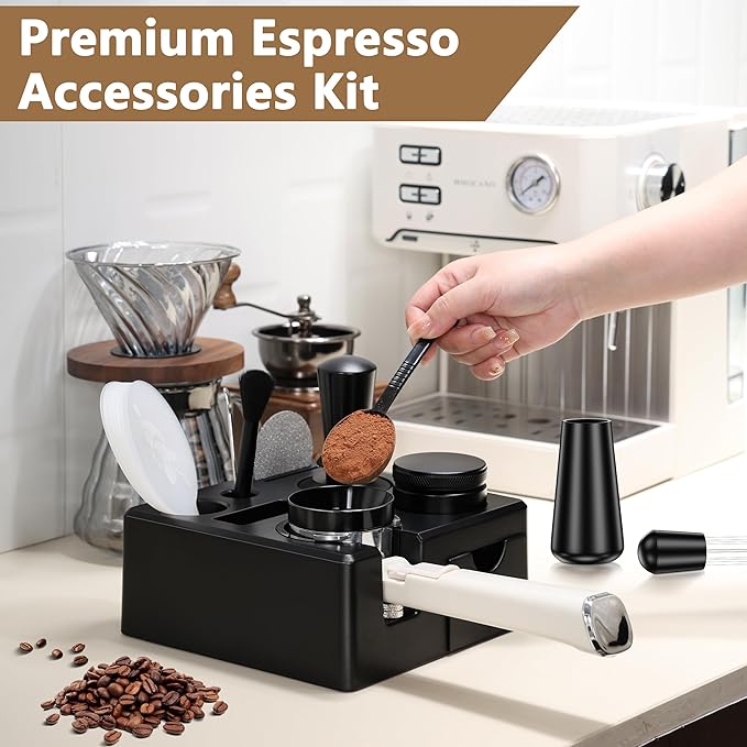 9 Pack Espresso Accessories Kit（Square）,58mm Espresso Tool Kit | Espresso Tamping Station | Coffee Distributor Tamper | WDT Tool | Dosing Funnel | Mother's Day Gift for Espresso Lovers
