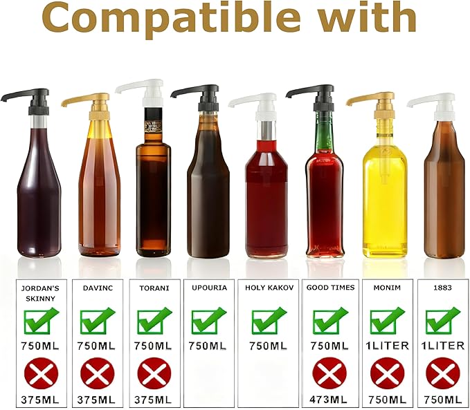 KCKHFA 6 Pcs Coffee Syrup Pump Dispenser with Cap, Fits Various 25.4 oz Syrup Bottles, Compatible with Torani, Davinci, and Monin, Great for Home & Coffee Bar Drinking Mixes, Cocktails, Beverage