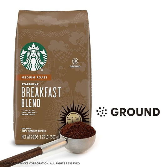 Starbucks Medium Roast Ground Coffee — Breakfast Blend — 100% Arabica — 6 bags (20 oz. each)