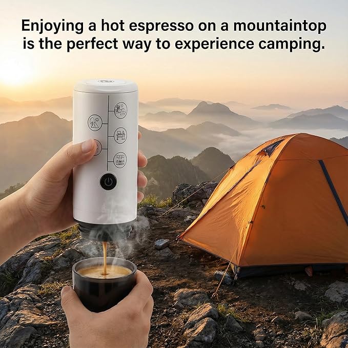 Portable Espresso Machine Mini 12V Rechargeable 3-in-1 Multi-Function Electric Coffee Machine One Key Extraction Compatible with NS & DG Capsules and Ground Coffee for Office Home (Black)