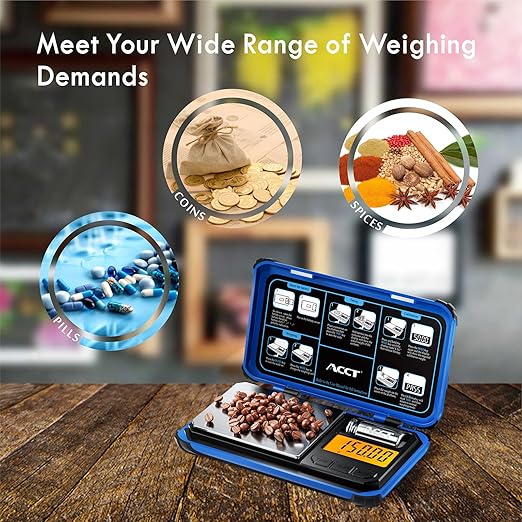 ACCT Precision Pocket Scale, 200gx0.01g Jewelry gram Scale, Digital Food Scale with LCD Display, one-Click Conversion 6 Units, Mini Scale for Kitchen/Powder/Coffee/Coins(Battery Included)