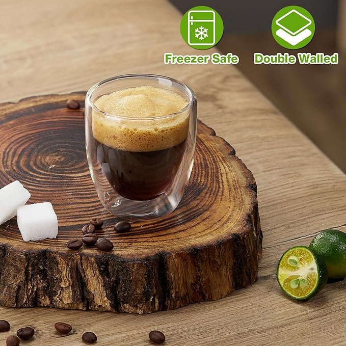 Double Walled Espresso Cups Set of 4 (50% Thicker), 3 Ounce Clear Expresso Coffee Mugs, Espresso Shot Glasses, Double Wall Insulated Espresso Cups Suit for Espresso Machine, Microwave Safe